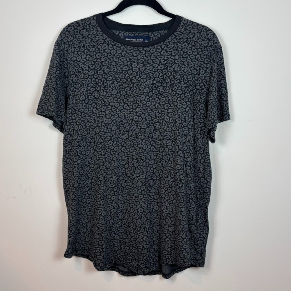 Abercrombie‎ & Fitch Mens Soft A&F Tee Shirt Black Micro Floral Pattern Large